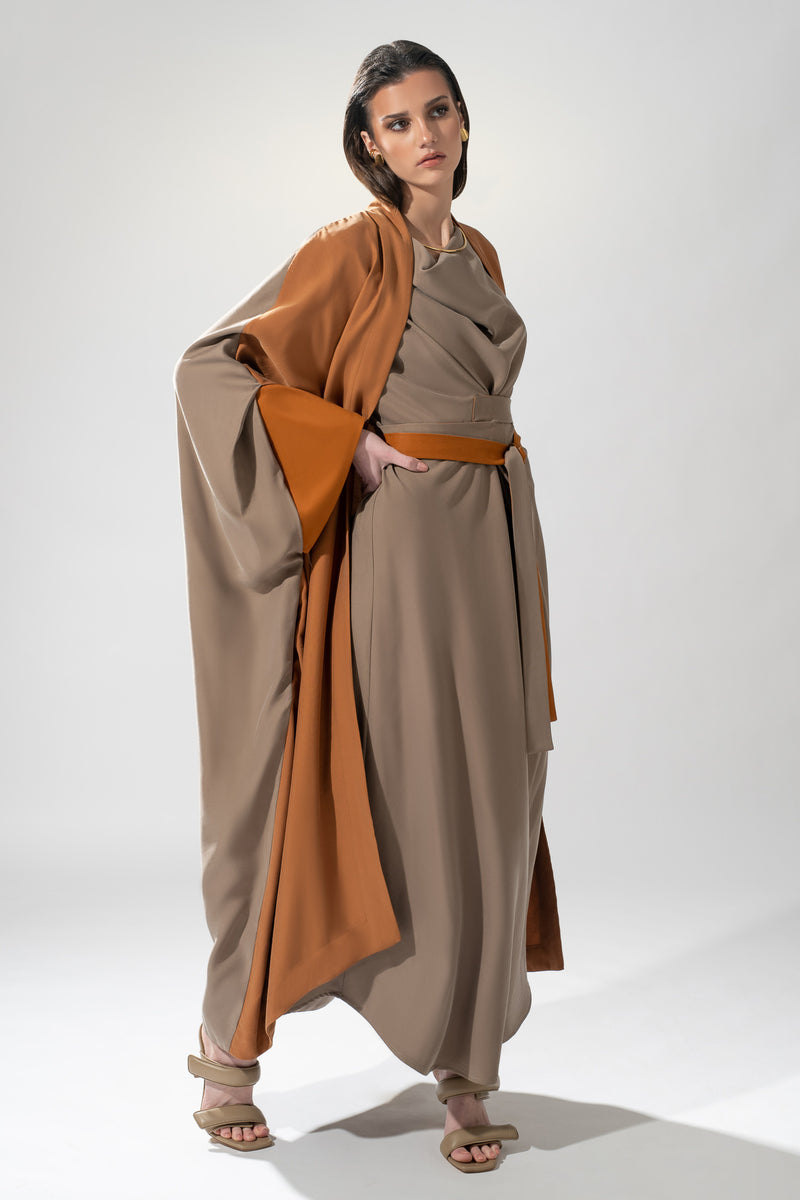Multiway Belted Kaftan Dress in Beige