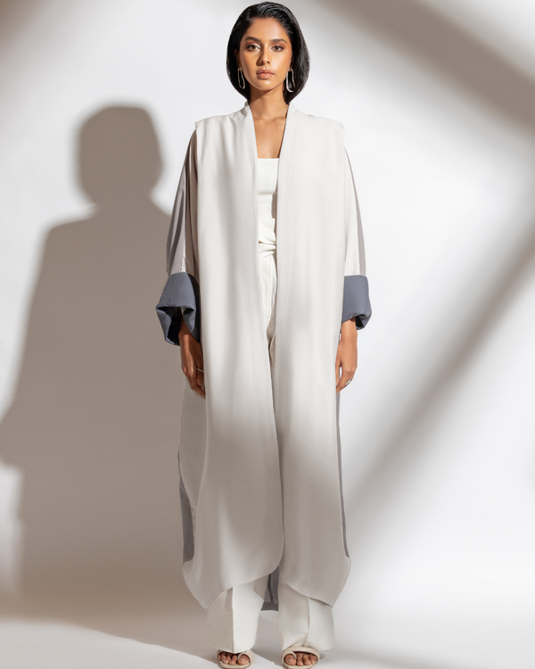 Kimono Style Abaya in White Grey