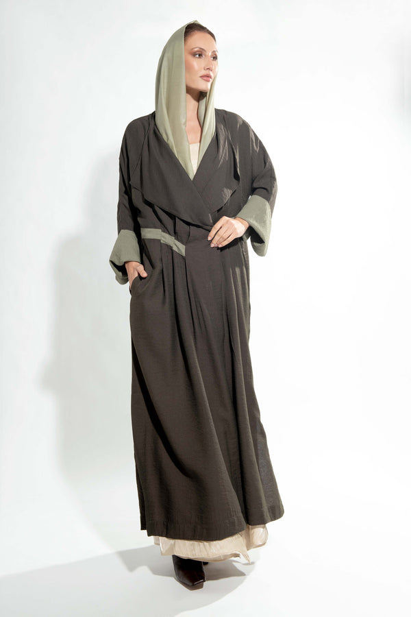 Pleated Flair Abaya in Khaki