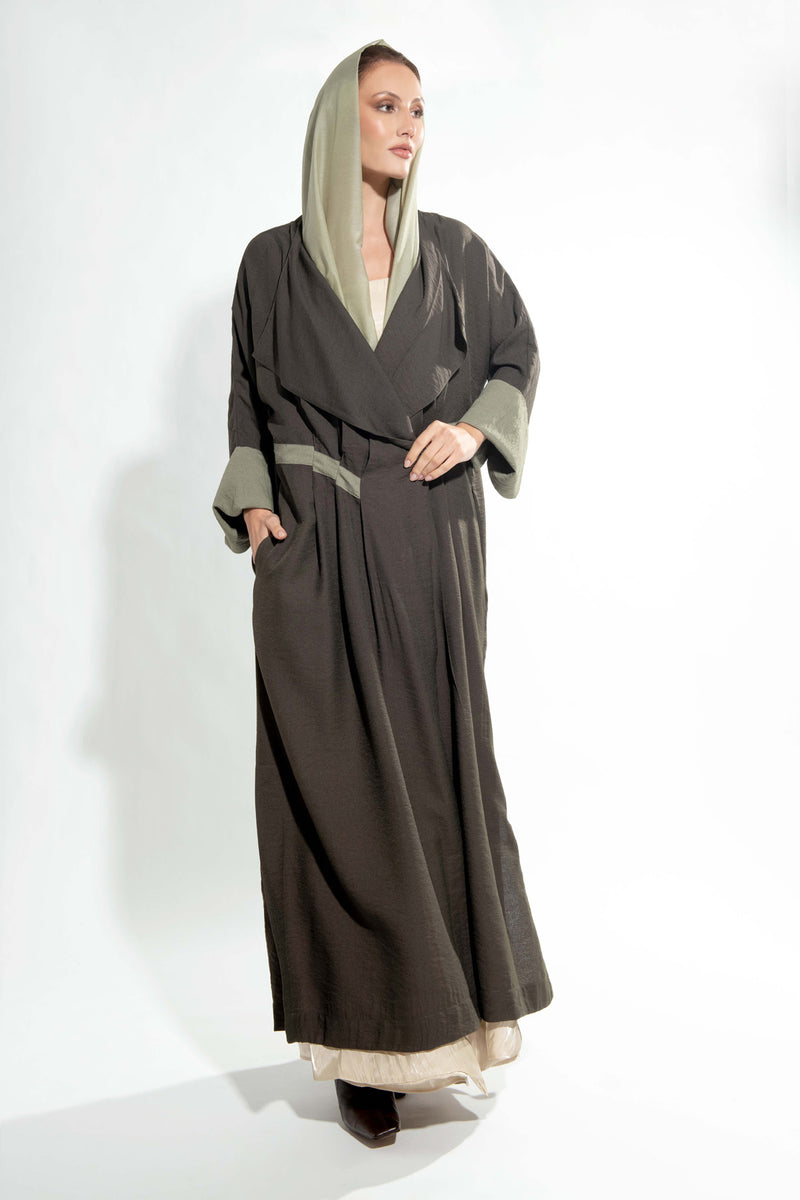 Pleated Flair Abaya in Khaki