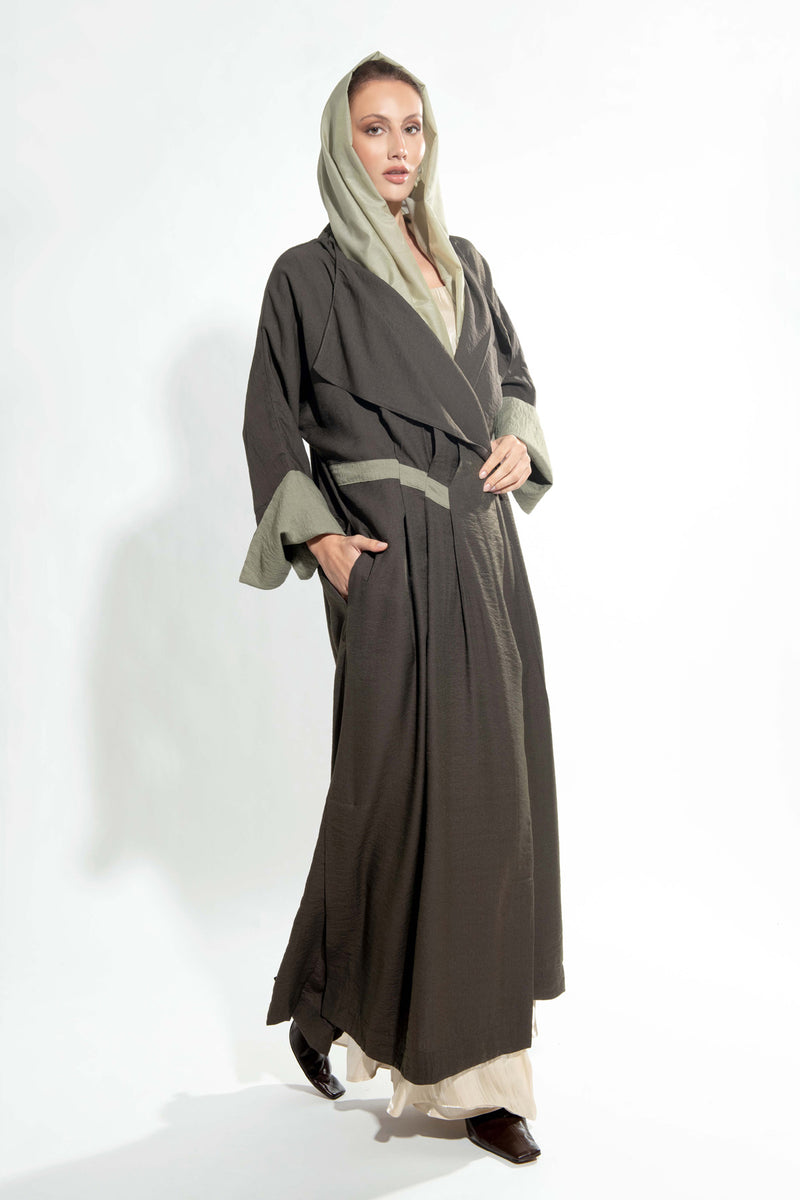 Pleated Flair Abaya in Khaki