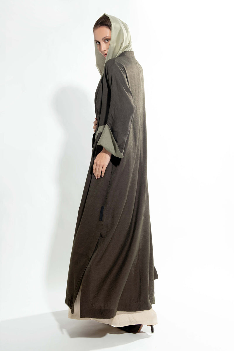 Pleated Flair Abaya in Khaki