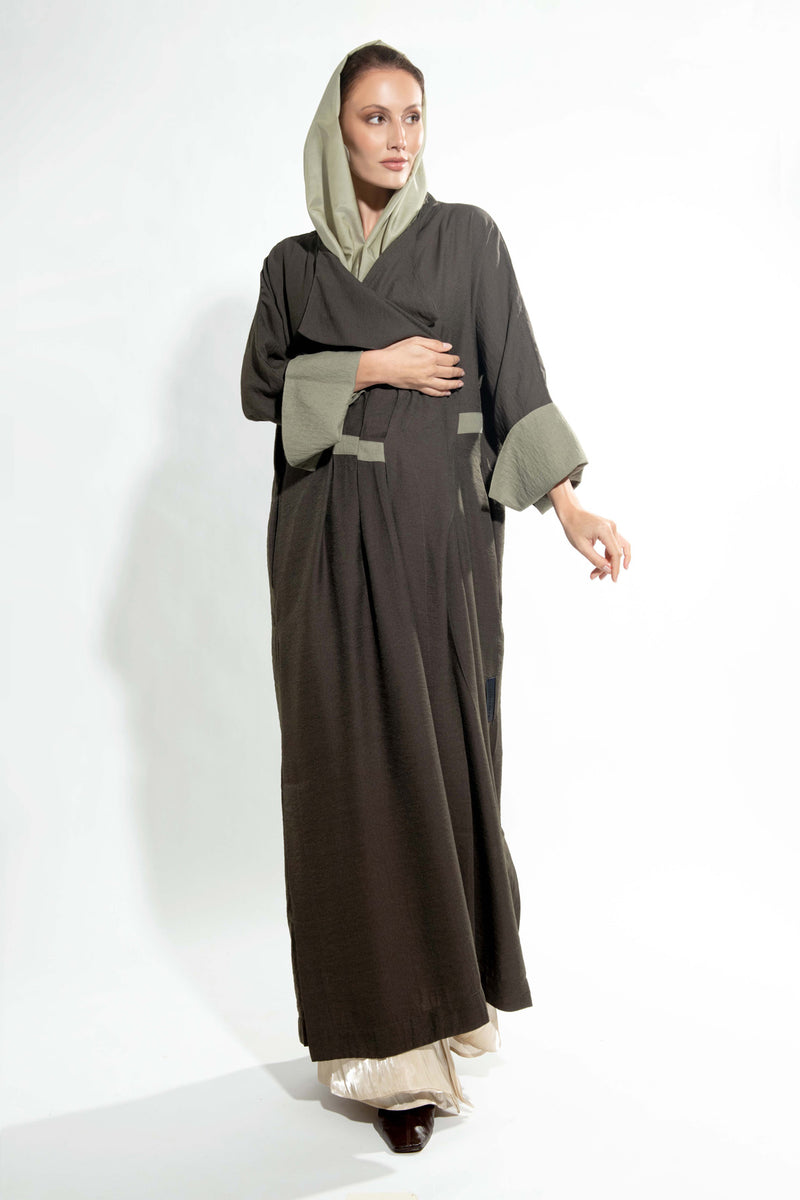 Pleated Flair Abaya in Khaki