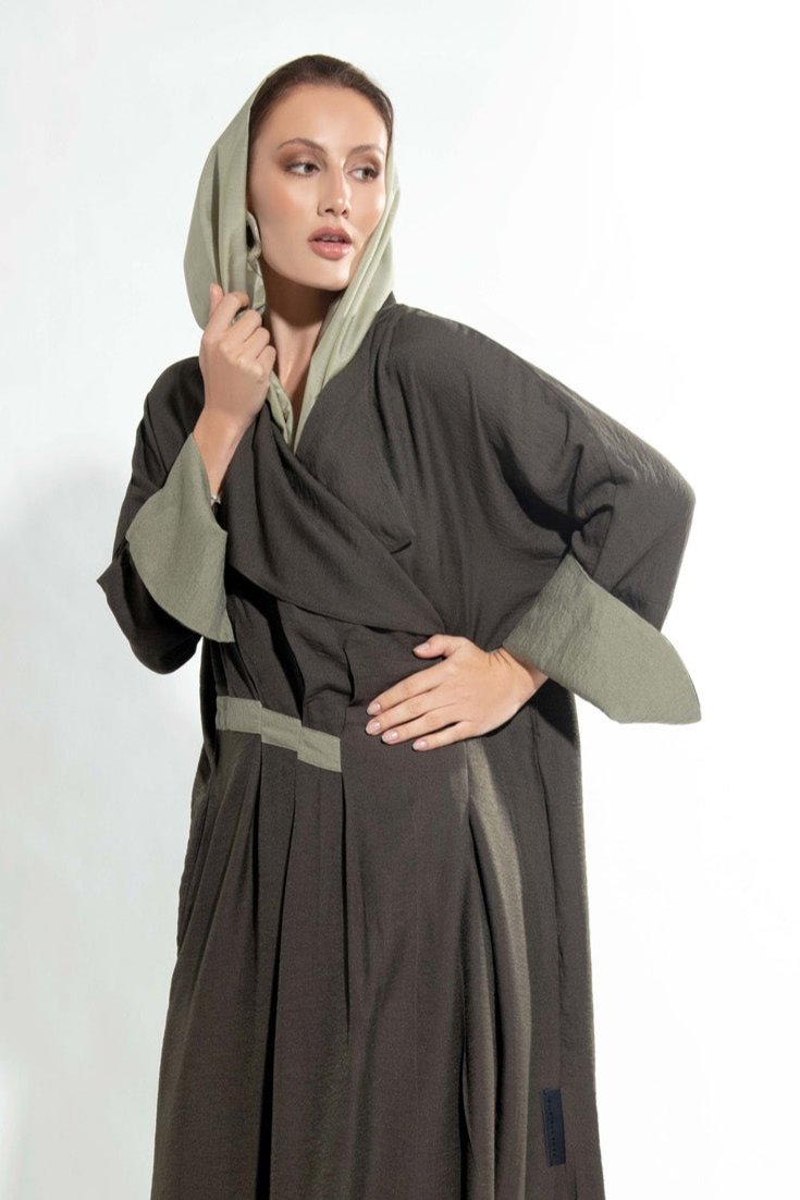 Pleated Flair Abaya in Khaki