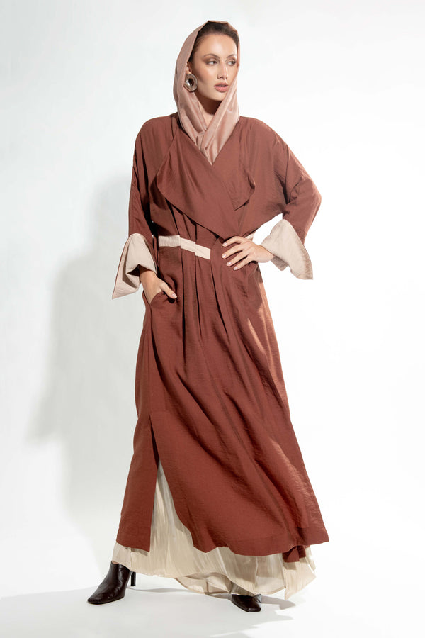 Pleated Flair Abaya in Terracotta