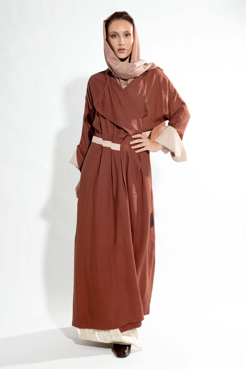 Pleated Flair Abaya in Terracotta