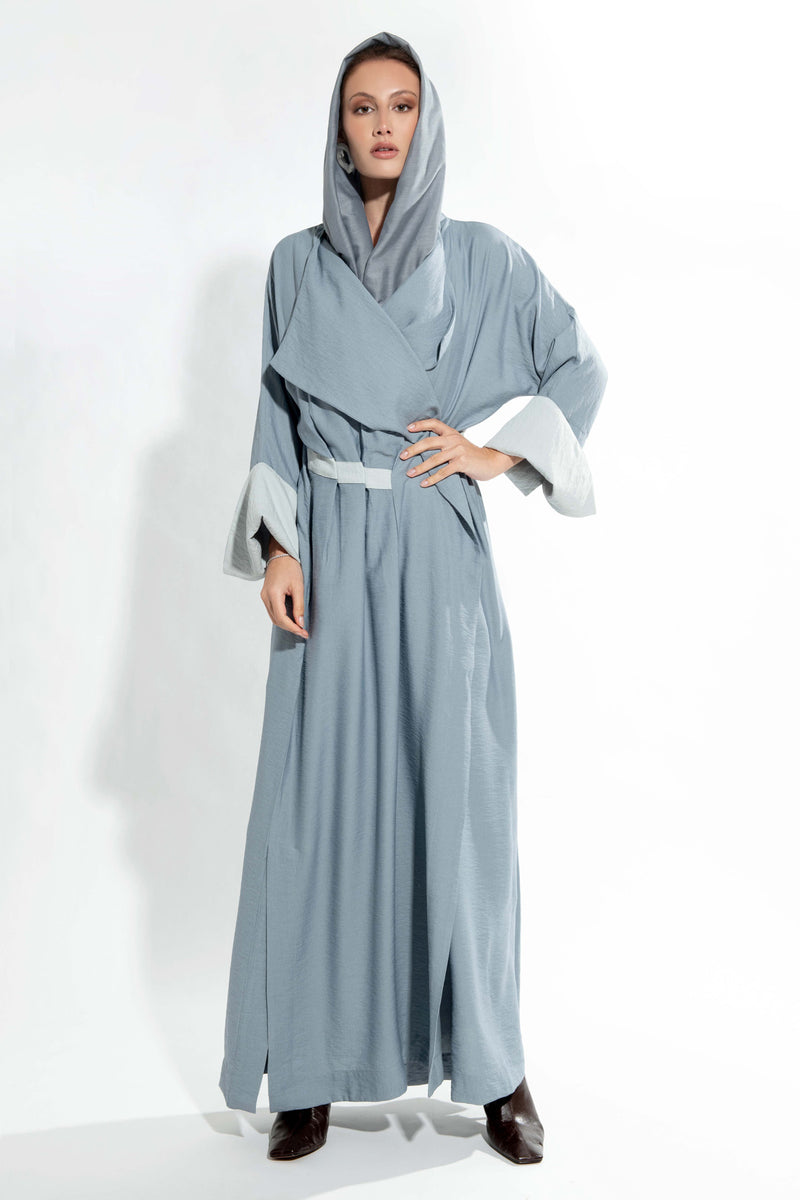 Pleated Flair Abaya in Storm Blue