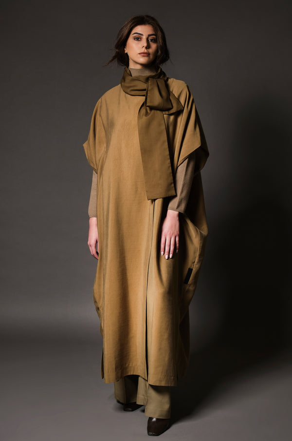 Knotted Cape Abaya in Olive Oil