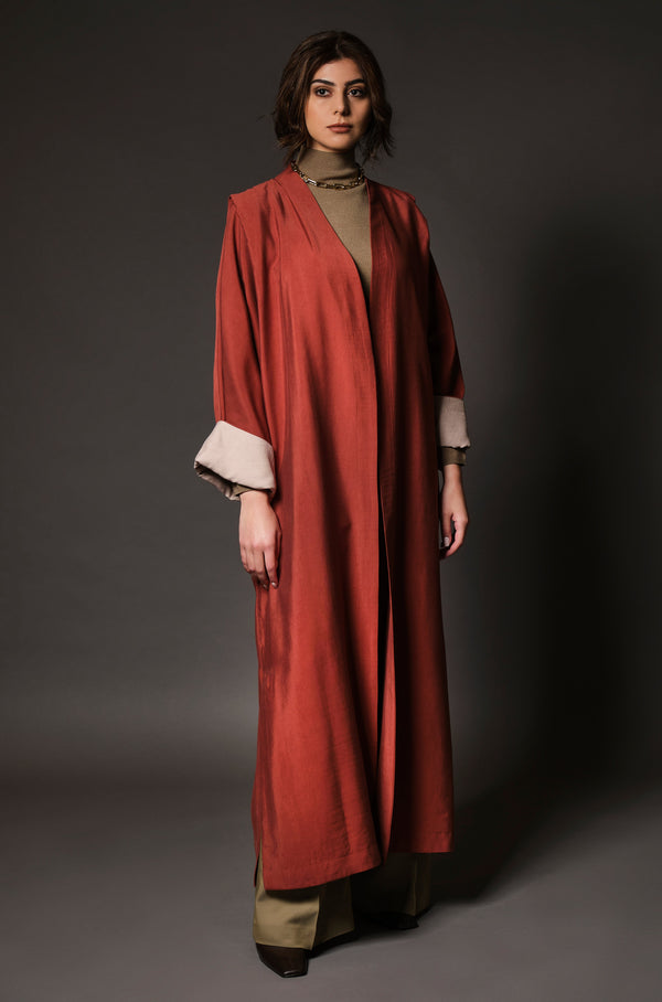 Edged-Shoulder Abaya in Smoked Paprika