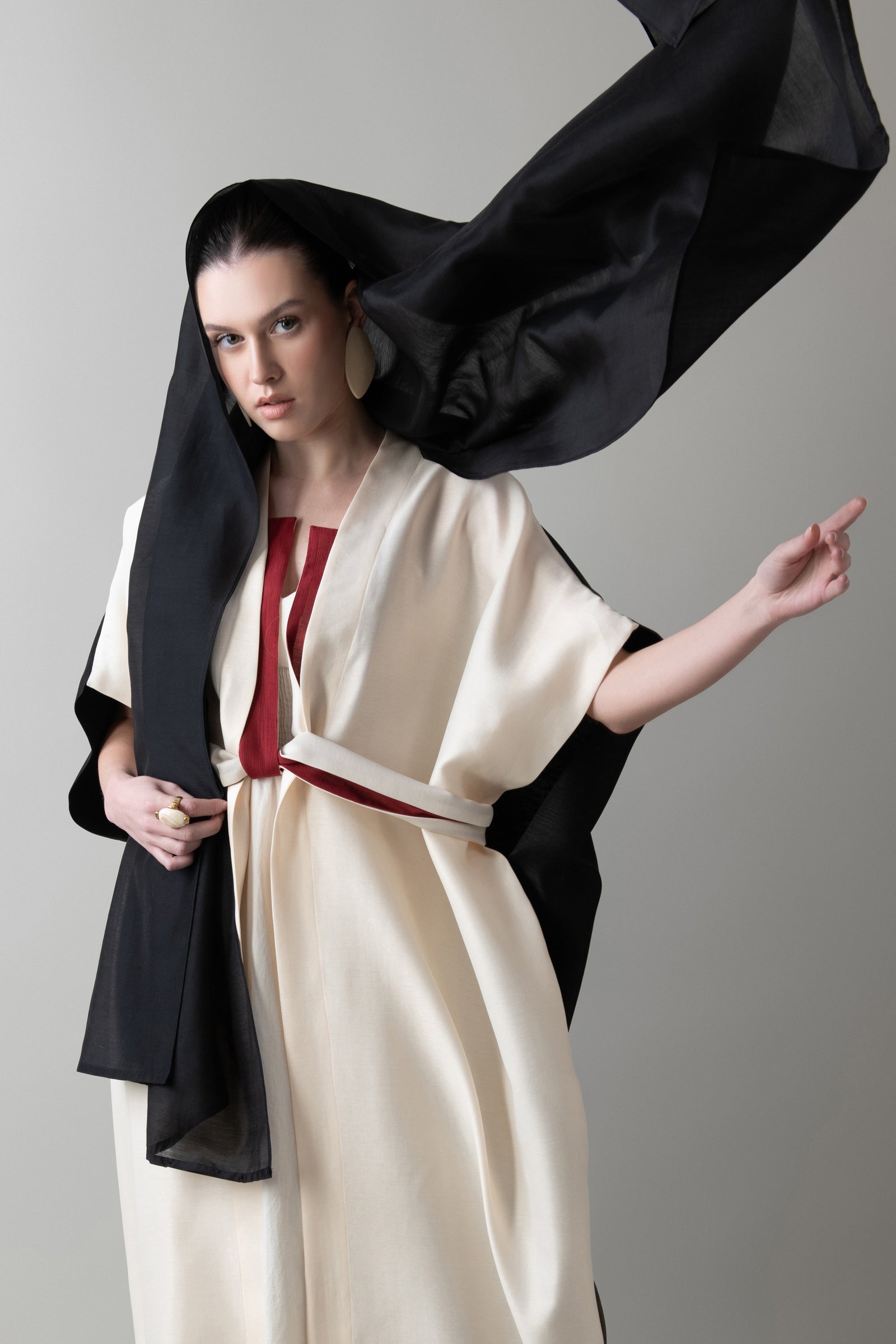 Zen Abaya in Warm Ivory & Black – Maha Ghalayini