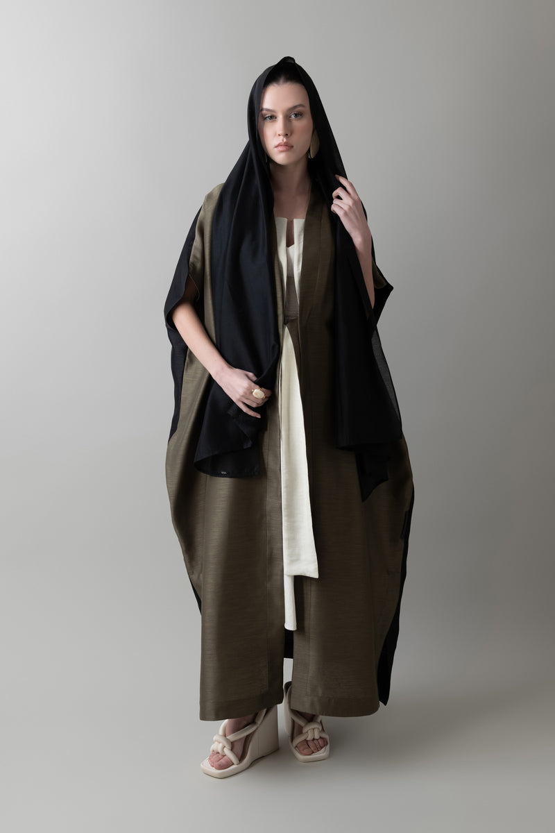 Zen Abaya in Dark Olive & Black