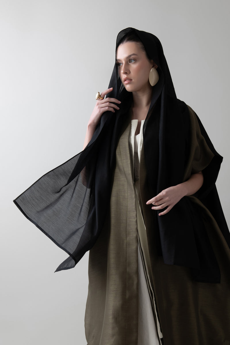 Zen Abaya in Dark Olive & Black