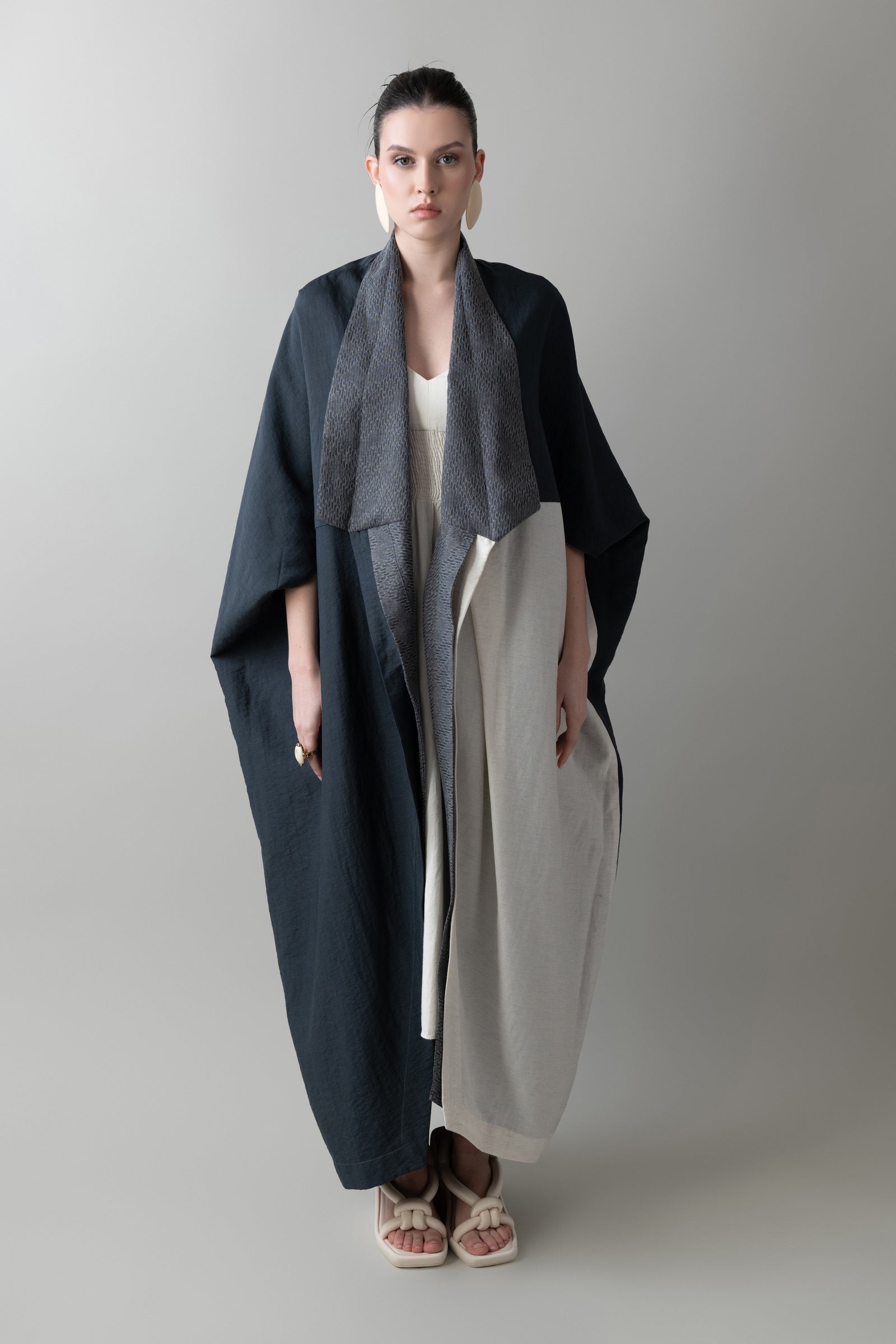 Reversible Origami Abaya in Storm & Ivory – Maha Ghalayini