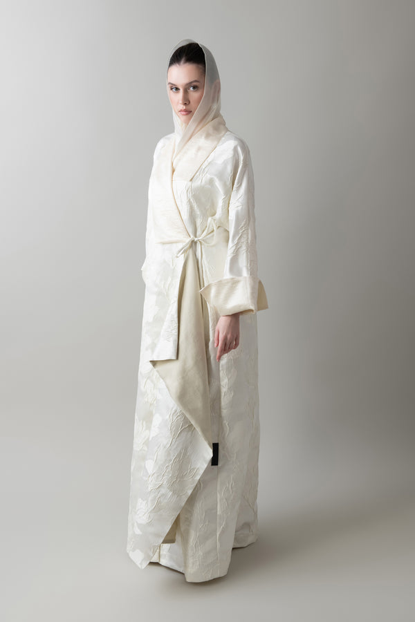 Blossom Abaya in Ivory & Wheat