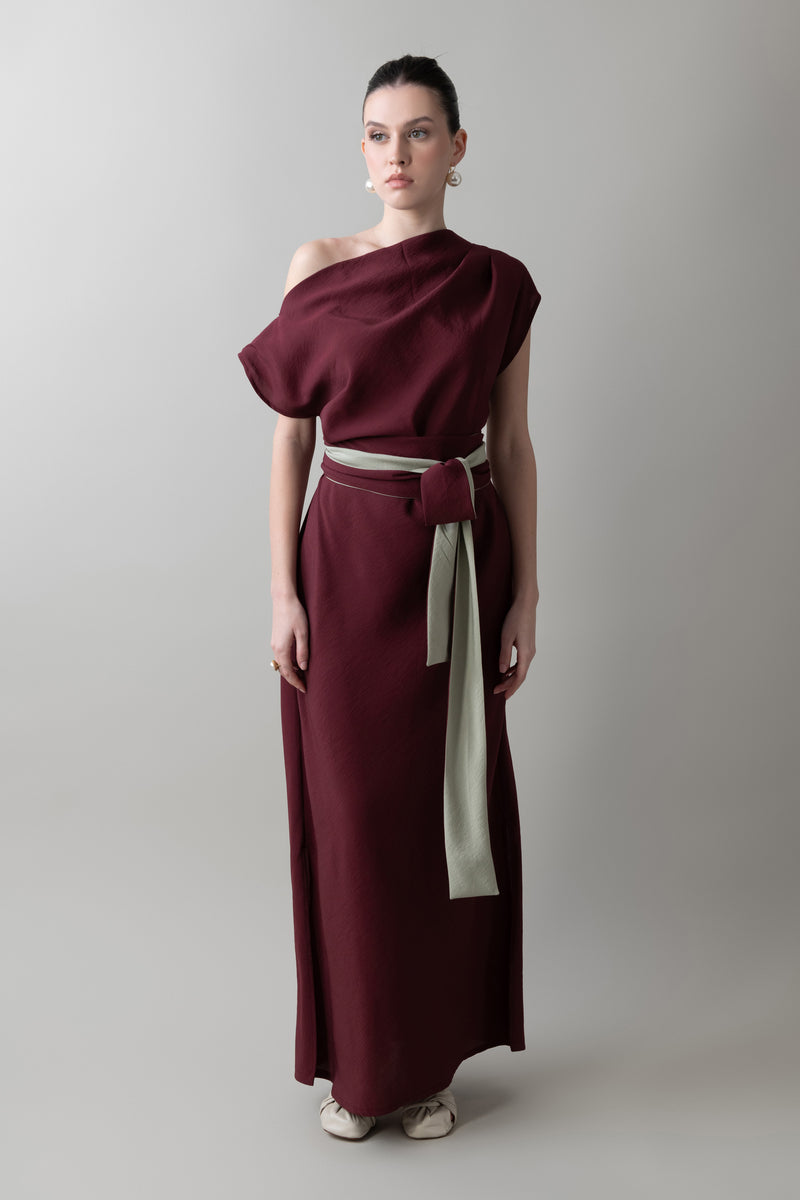 Pleated Dress in Burgundy