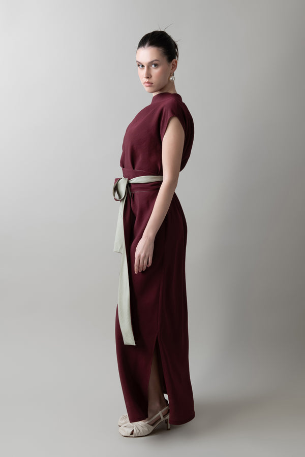 Pleated Dress in Burgundy