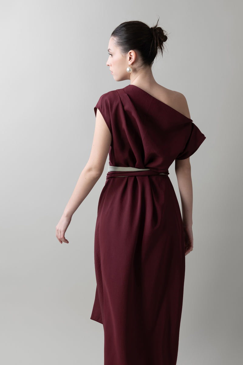 Pleated Dress in Burgundy