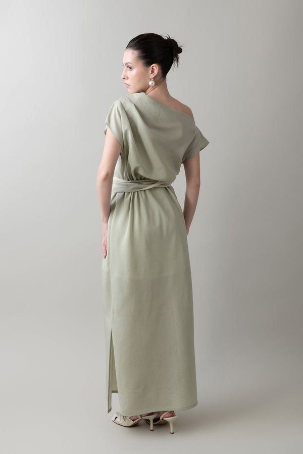 Pleated Dress in Pale Sage