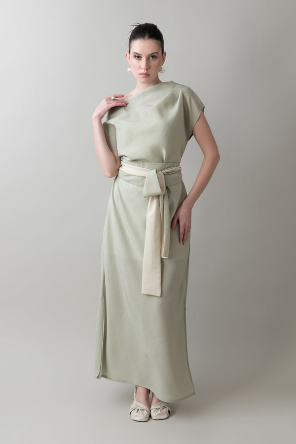 Pleated Dress in Pale Sage