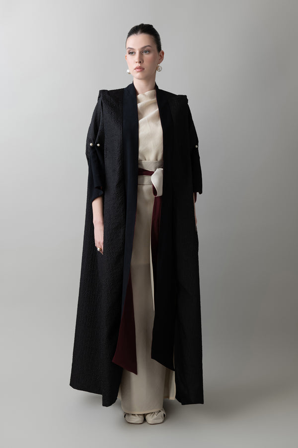 Bloom Abaya in Black & Burgundy