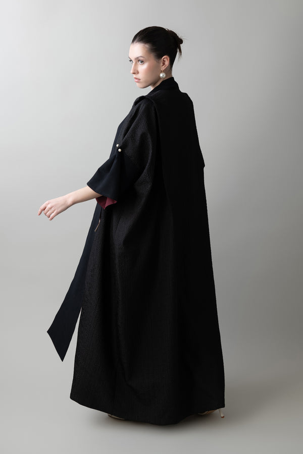 Bloom Abaya in Black & Burgundy