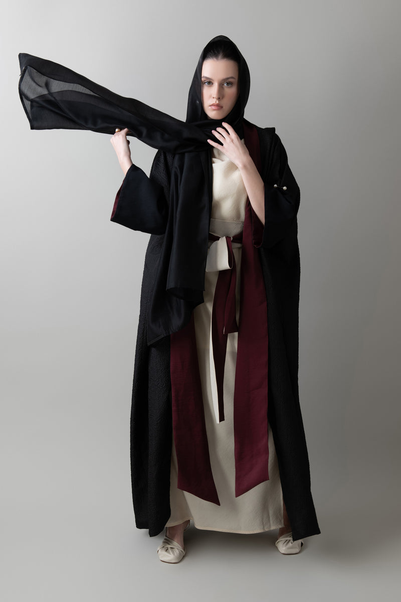 Bloom Abaya in Black & Burgundy