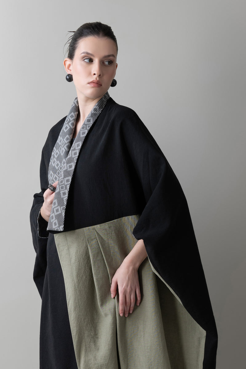 Reversible Origami Abaya in Ink & Sage