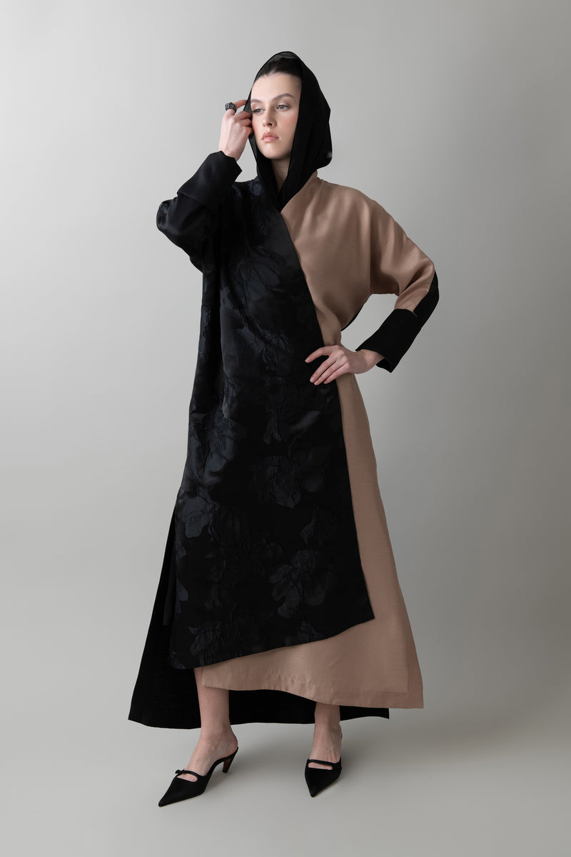 Petal Abaya in Black & Almond