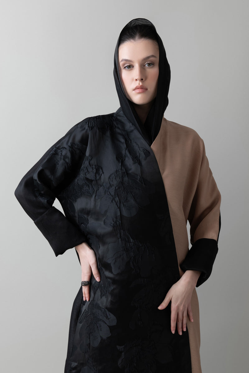 Petal Abaya in Black & Almond