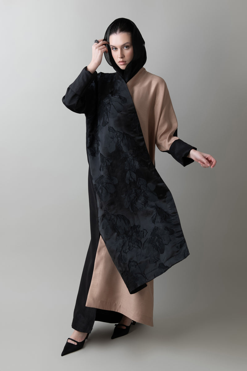 Petal Abaya in Black & Almond