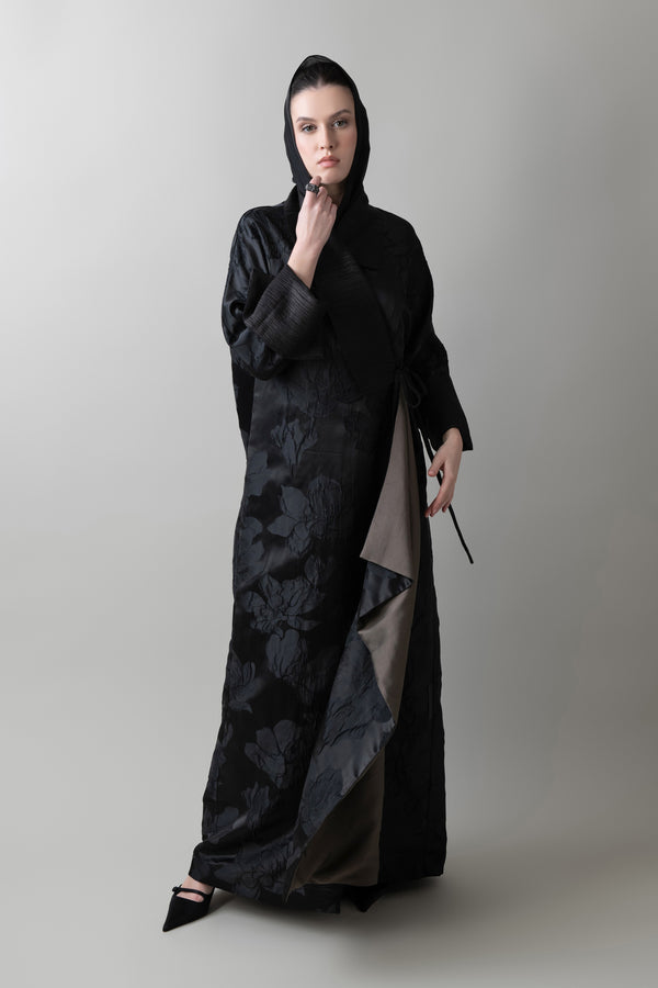 Blossom Abaya in Black & Taupe