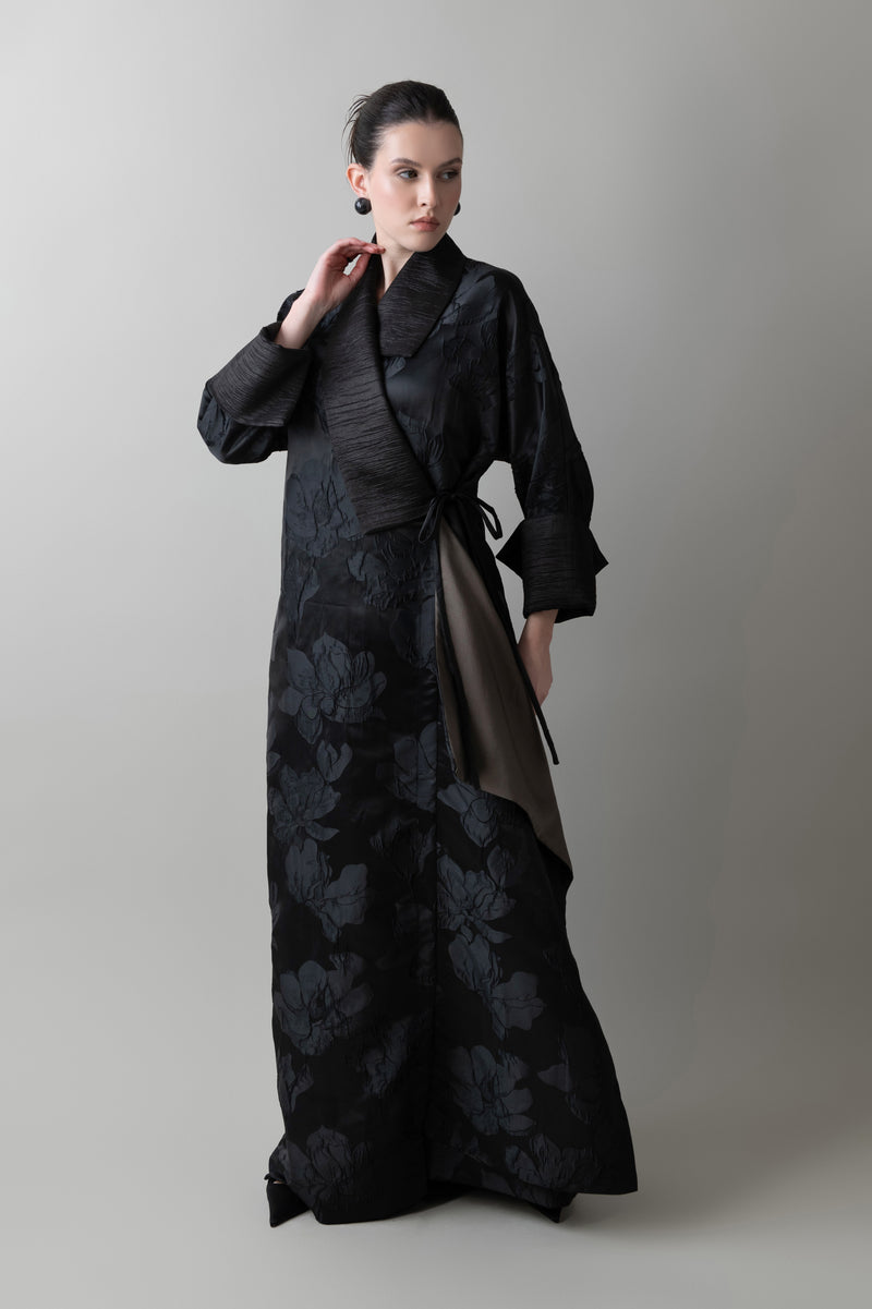 Blossom Abaya in Black & Taupe