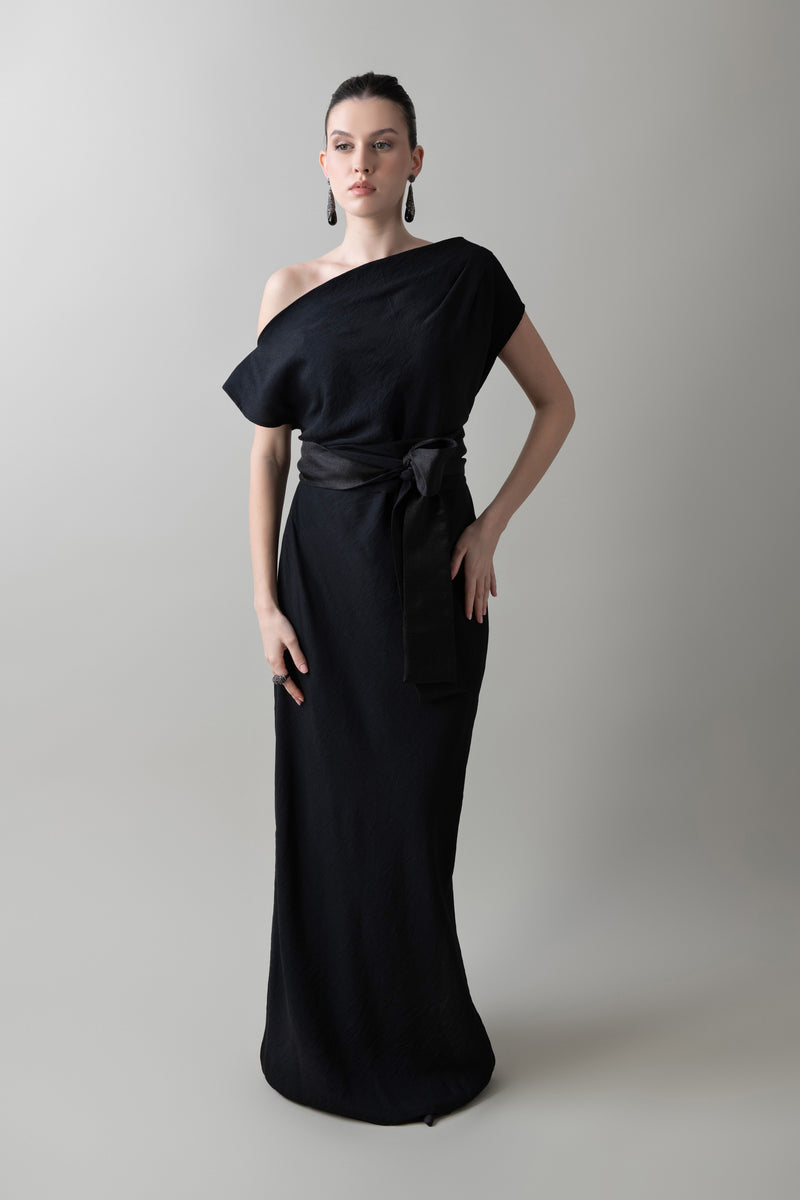 Pleated Dress in Luminous Black