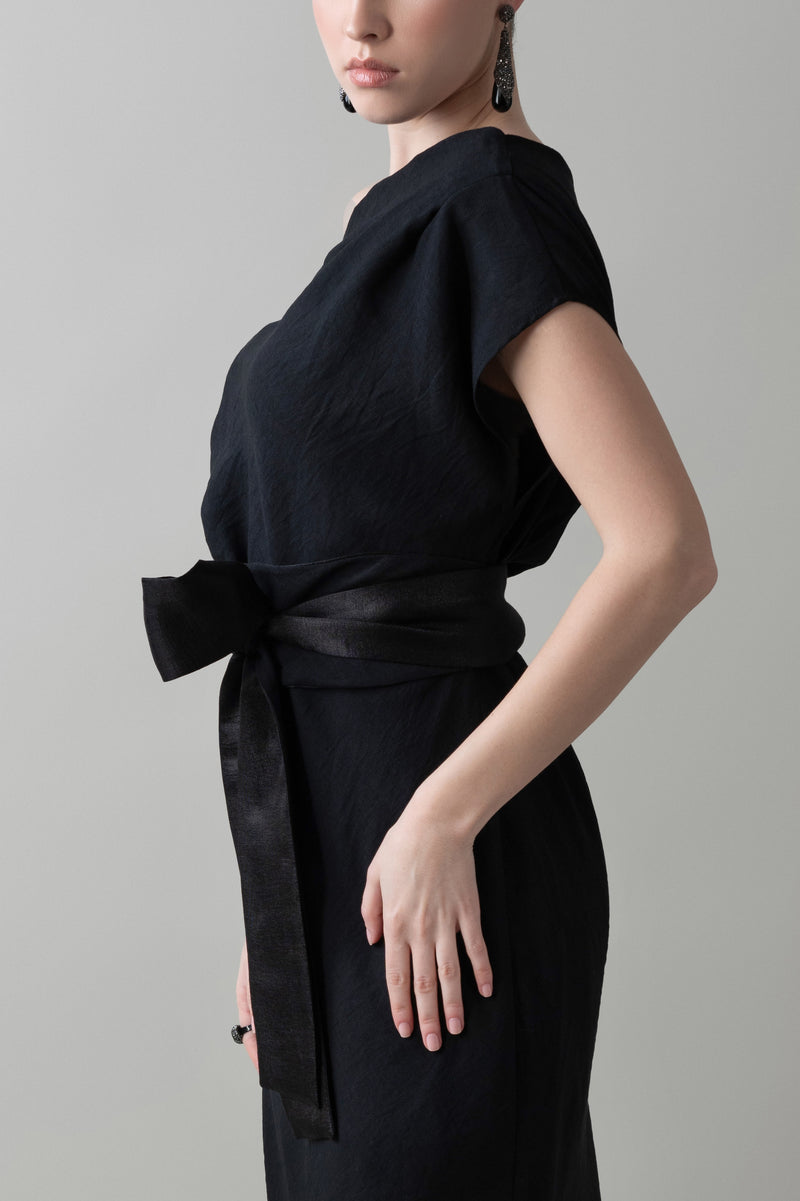 Pleated Dress in Luminous Black