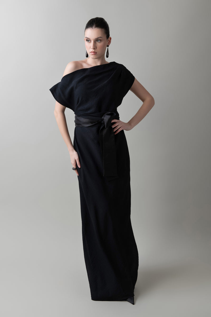 Pleated Dress in Luminous Black