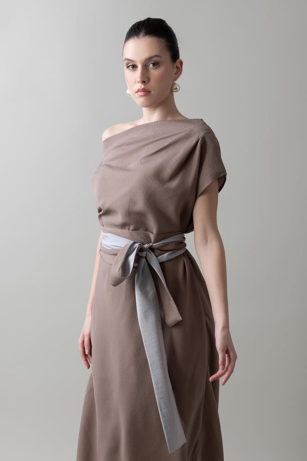 Pleated Dress in Taupe