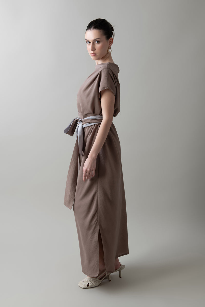 Pleated Dress in Taupe