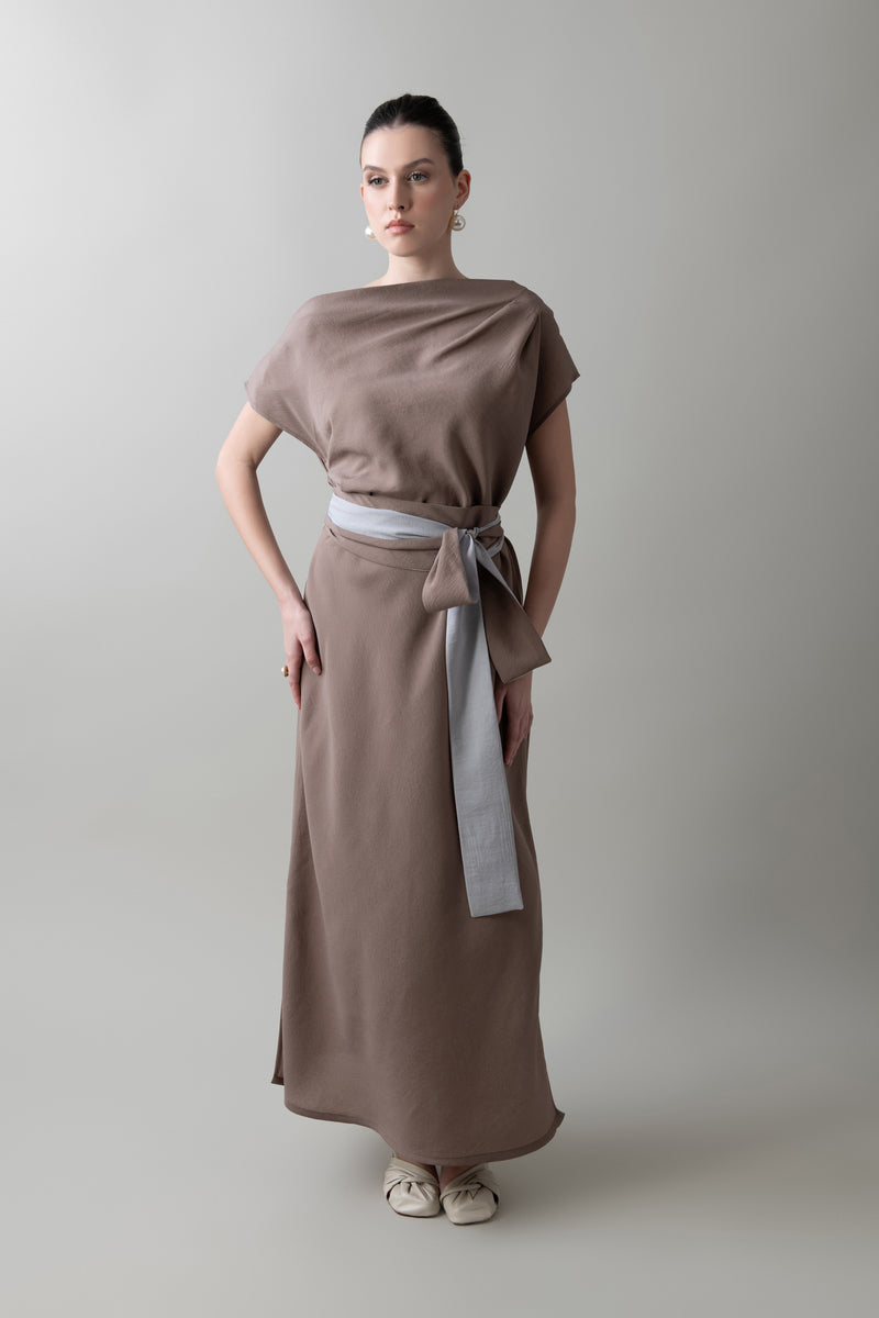 Pleated Dress in Taupe