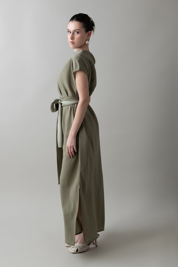 Pleated Dress in Dark Olive