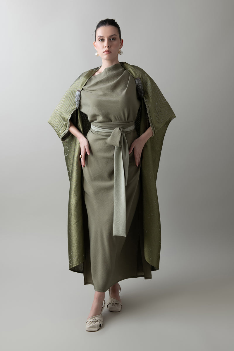 Pleated Dress in Dark Olive