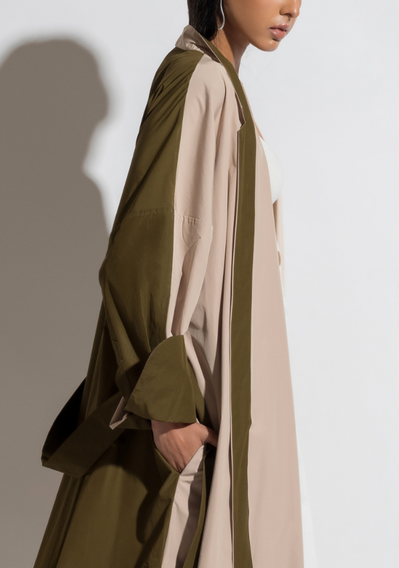 Trench Coat Style Abaya in Dark Olive