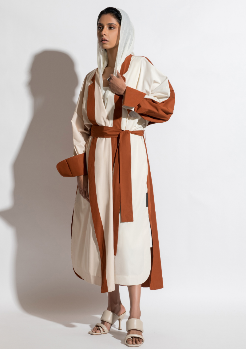 Trench Coat Style Abaya in Terracotta