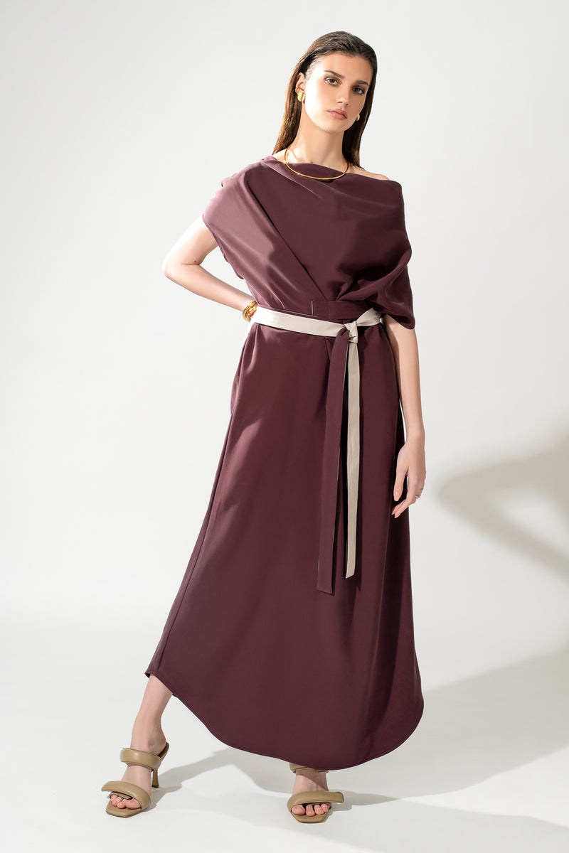 Multiway Belted Kaftan Dress in Raisin