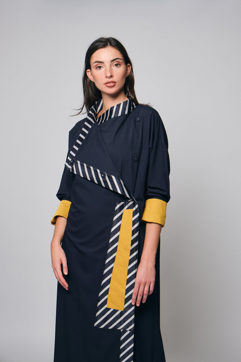 Flexi-Collar Abaya in Navy Yellow