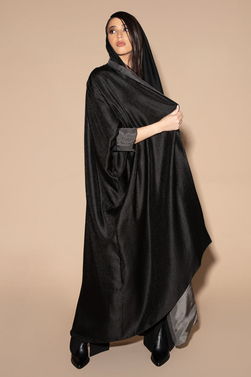 Reversible Luminous Bisht Abaya in Black